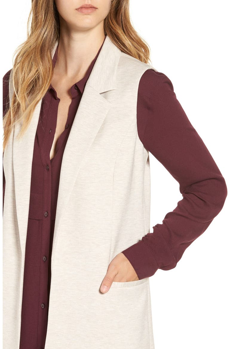 Stretch Ponte Long Vest, Alternate, color, BEIGE OATMEAL HTHR