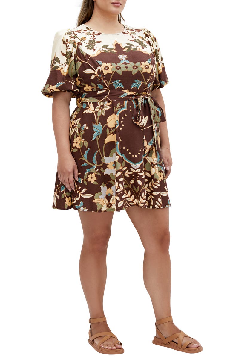 City Chic Forever Placement Print Belted Dress, Alternate, color, Forever Florence