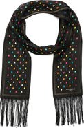 Kurt Geiger London Rainbow Heart Print Party Fringe Silk Scarf