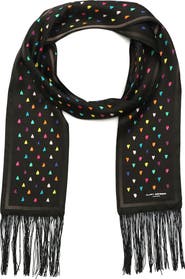 Kurt Geiger London Rainbow Heart Print Party Fringe Silk Scarf
