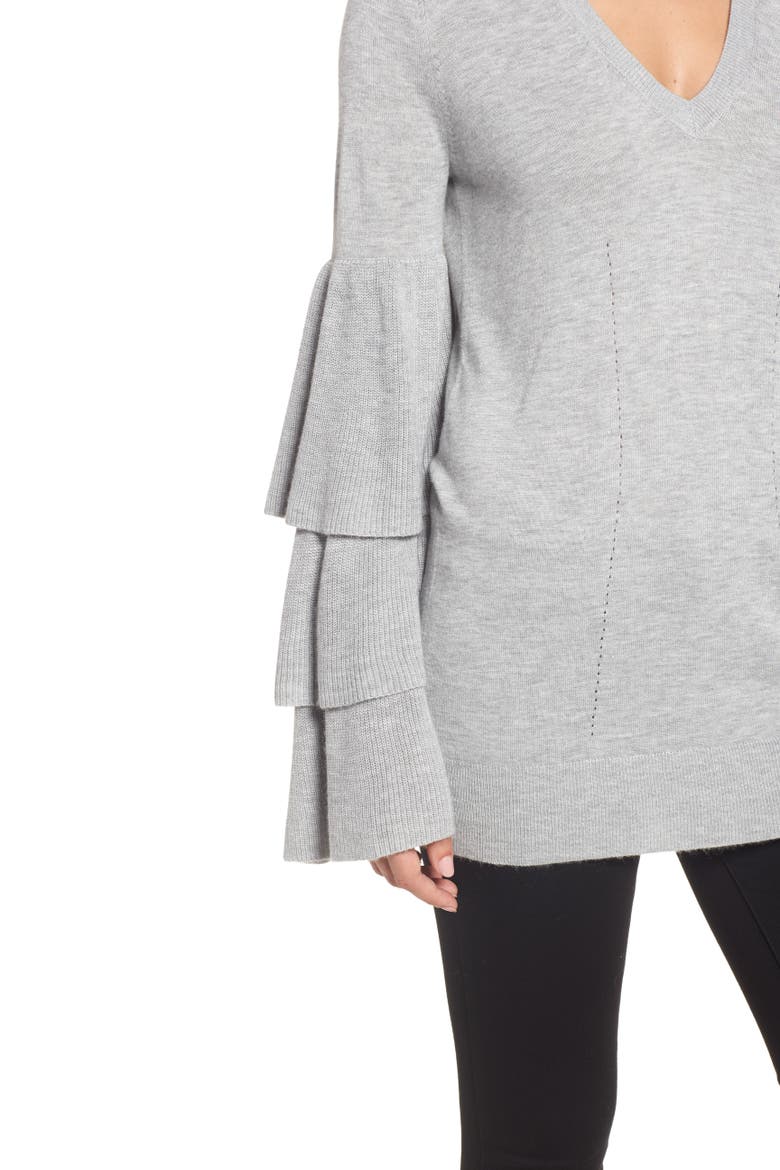 Tiered Sleeve Sweater, Alternate, color, GREY HEATHER