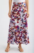 Loveappella Roll Top Floral Print Maxi Skirt