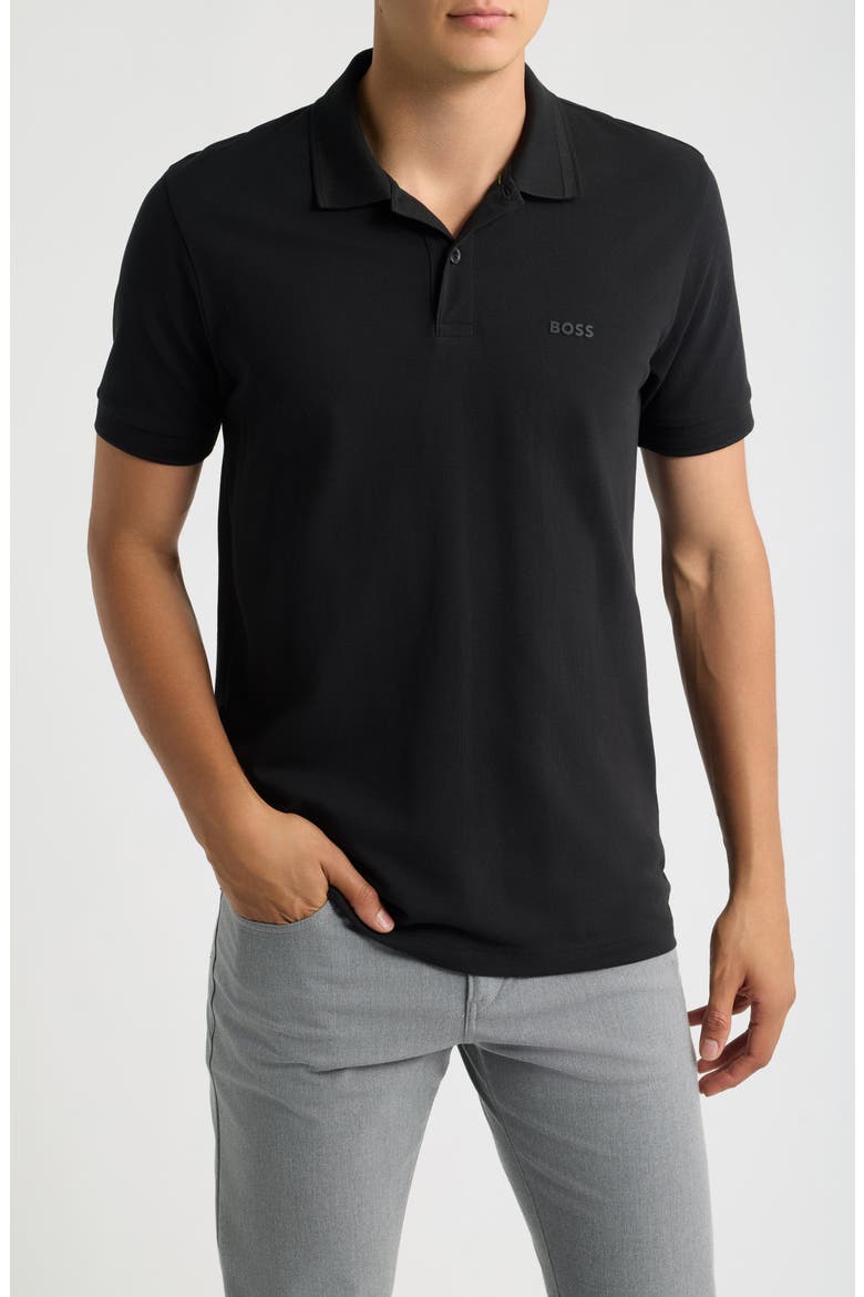 Pio Piqué Pima Cotton Polo, Main, color, BLACK
