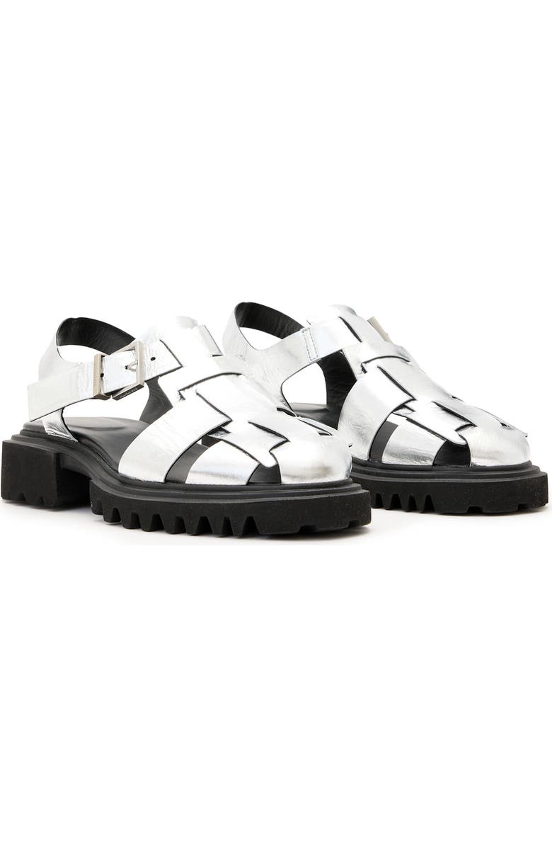 AllSaints Tess Lug Sole Fisherman Sandal, Main, color, Silver