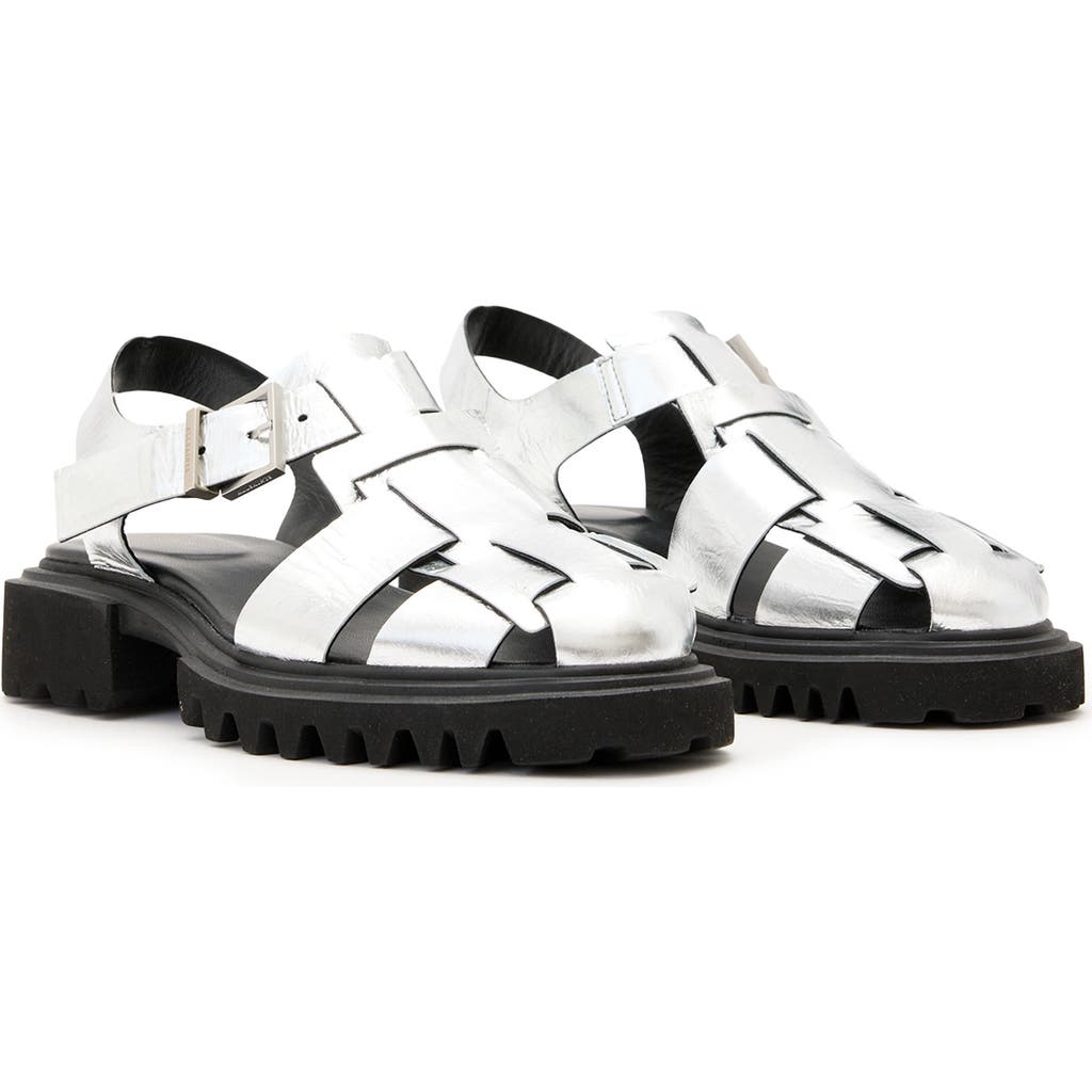 Allsaints Tess Lug Sole Fisherman Sandal In Silver