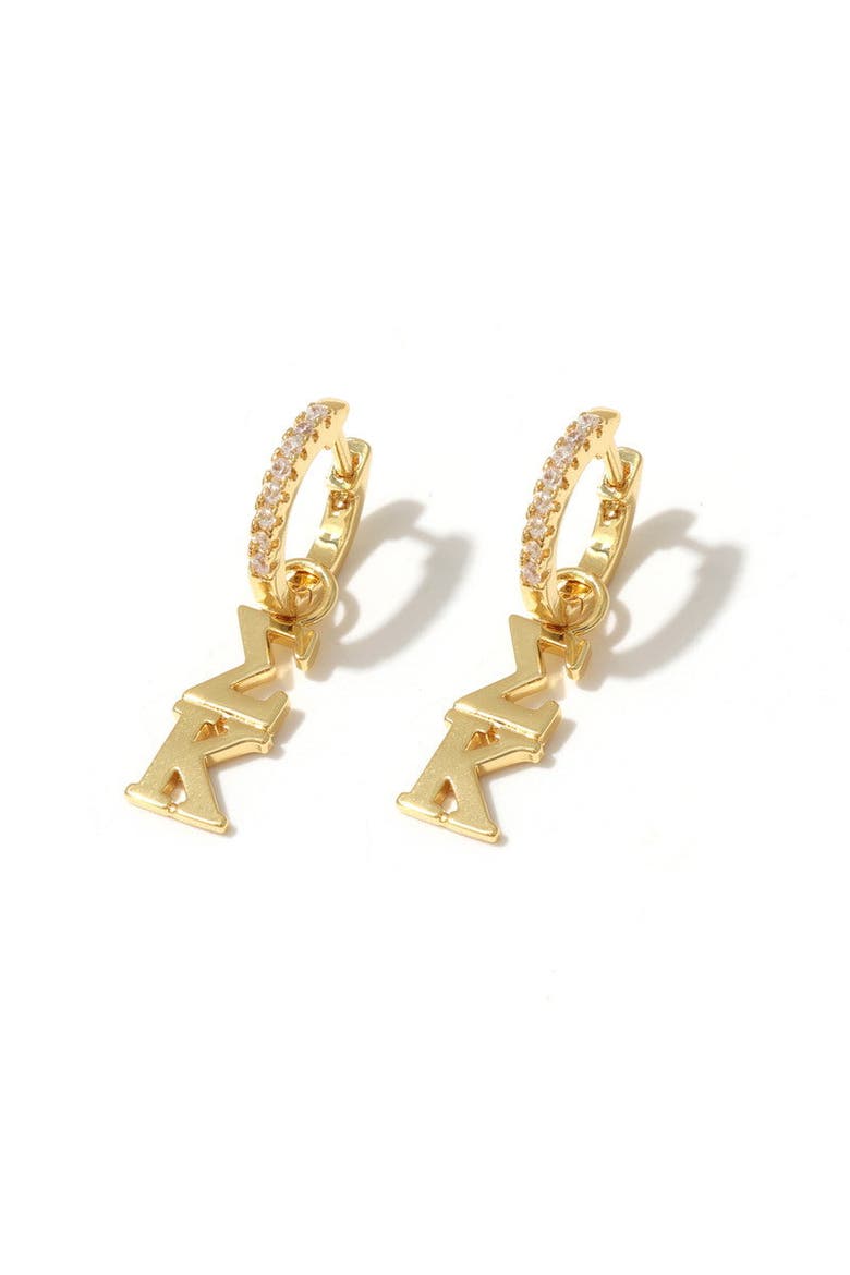 Sigma Kappa Greek Letter Huggie + Charm Earrings, Main, color, Yellow Gold