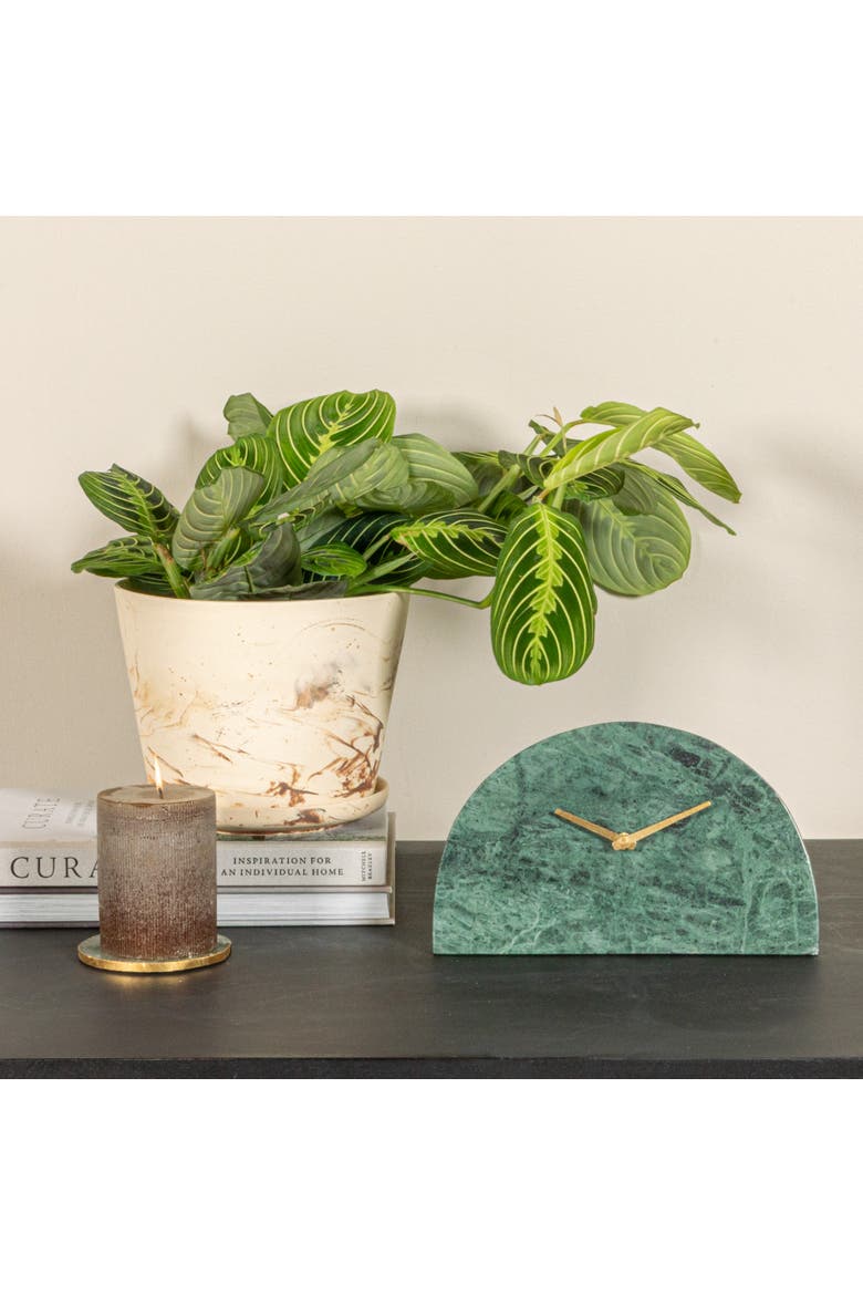 Decorative Half Moon Marble Mantel Clock, Green and Gold, Alternate, color, Green