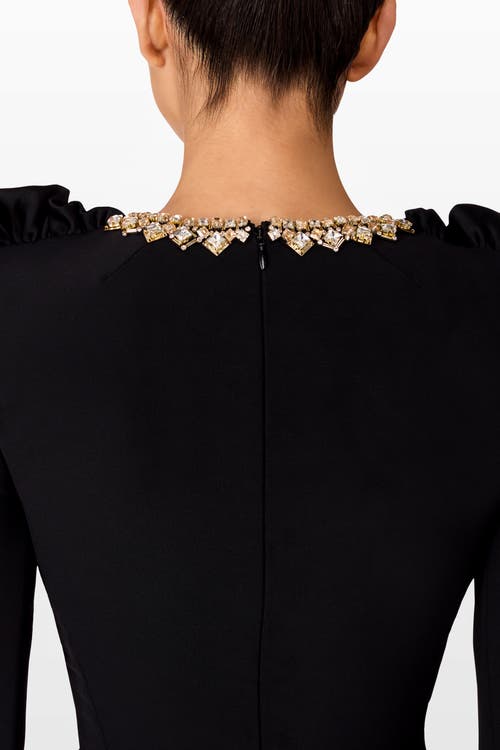 Jenny Packham Cora Beaded Long Sleeve Dress In Black
