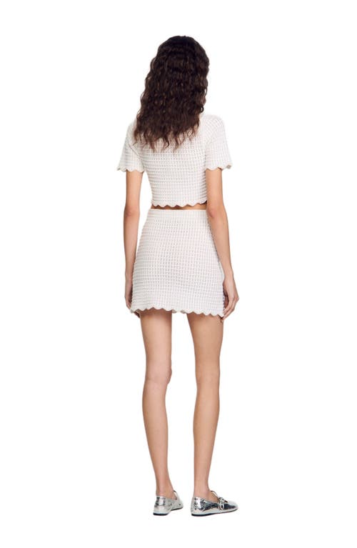 Sandro Womens Naturels Pearl-embellished Cropped Knitted Top In White
