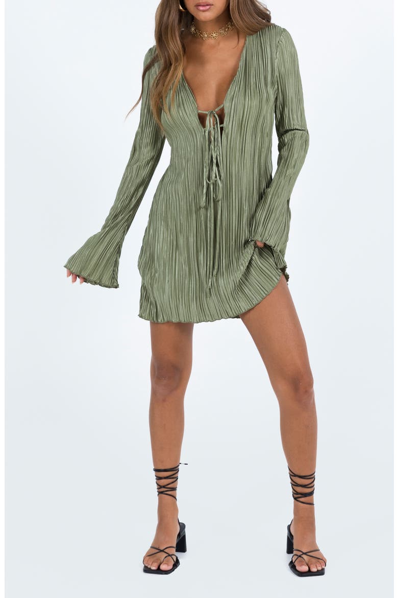 Malop Plissé Long Sleeve Minidress, Main, color, GREEN