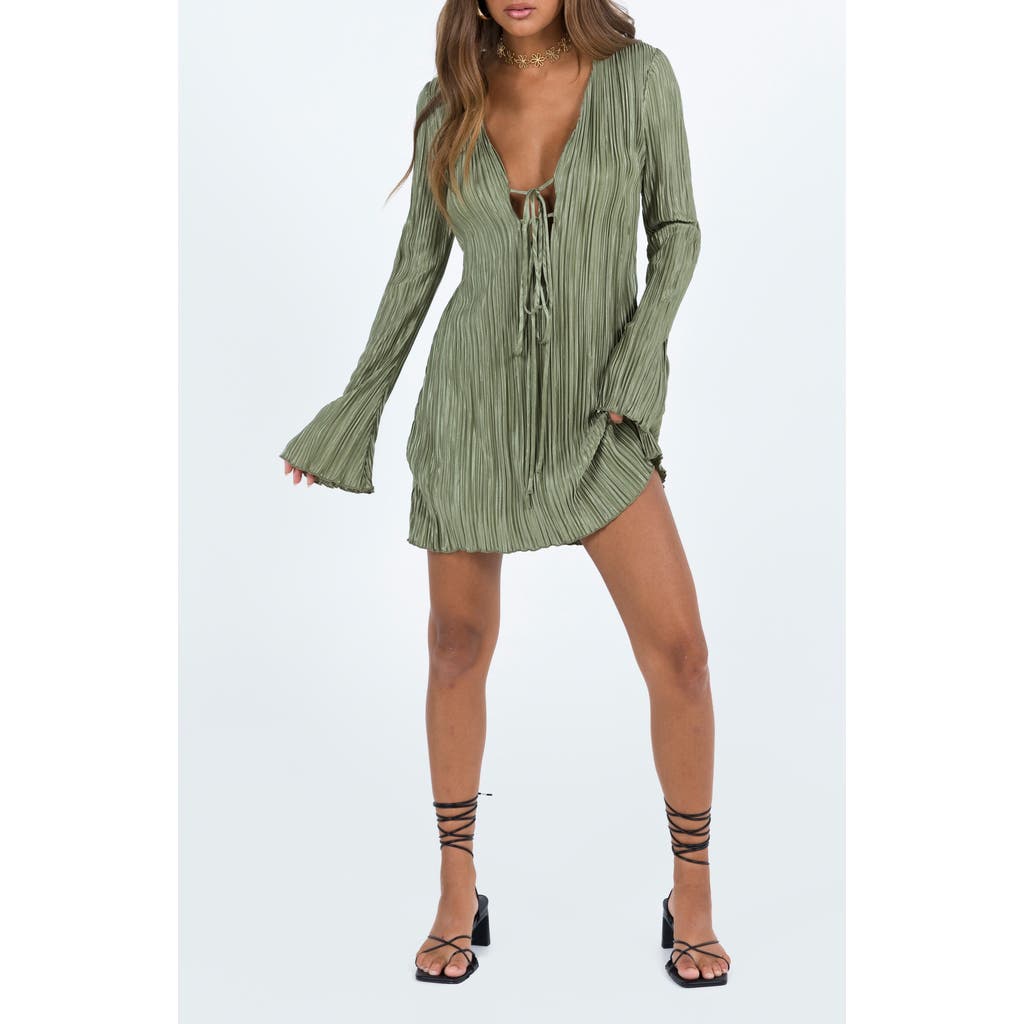 PRINCESS POLLY PRINCESS POLLY MALOP PLISSÉ LONG SLEEVE MINIDRESS