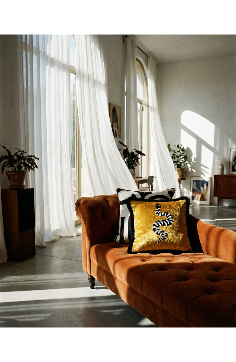 VILLA ABURI Serpiente Crushed Velvet Throw Pillow, Alternate, color, Saffron