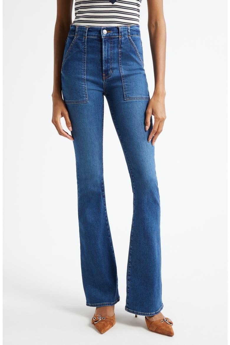 Beverly High Waist Skinny Flare Jeans, Main, color, BRIGHT BLUE
