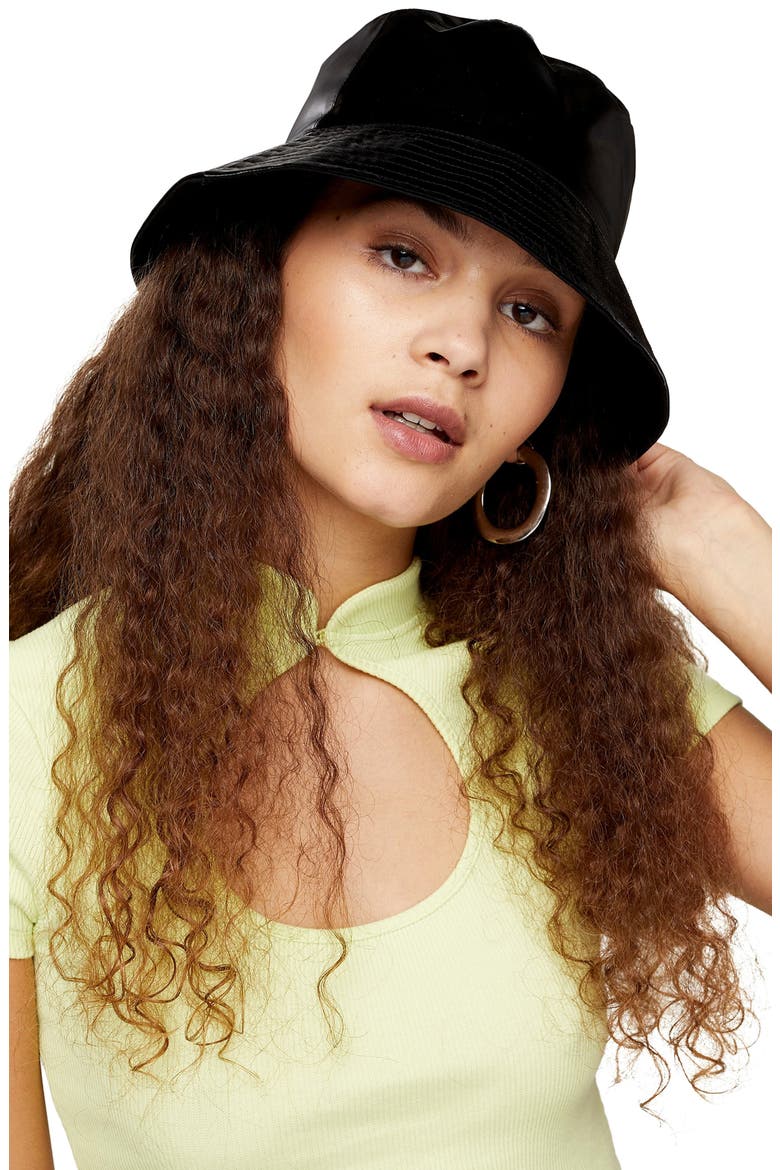 Vinyl Bucket Hat, Alternate, color, BLACK