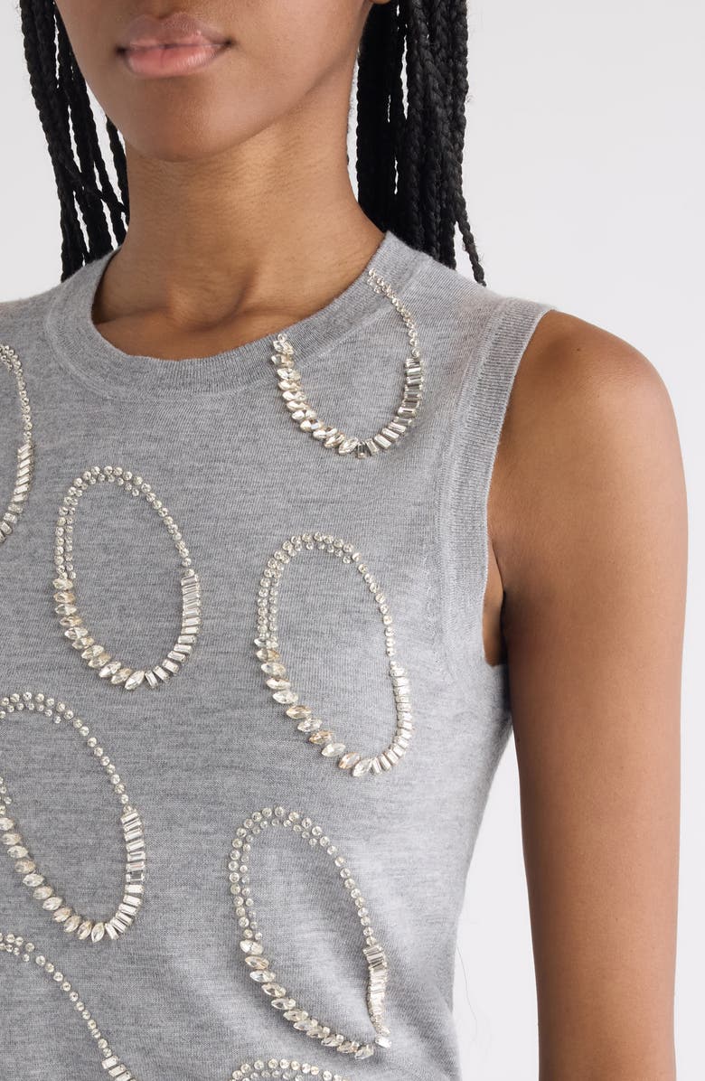 Dries Van Noten Taja Ellipses Crystal Embellished Sleeveless Merino Wool Sweater, Alternate, color, Grey