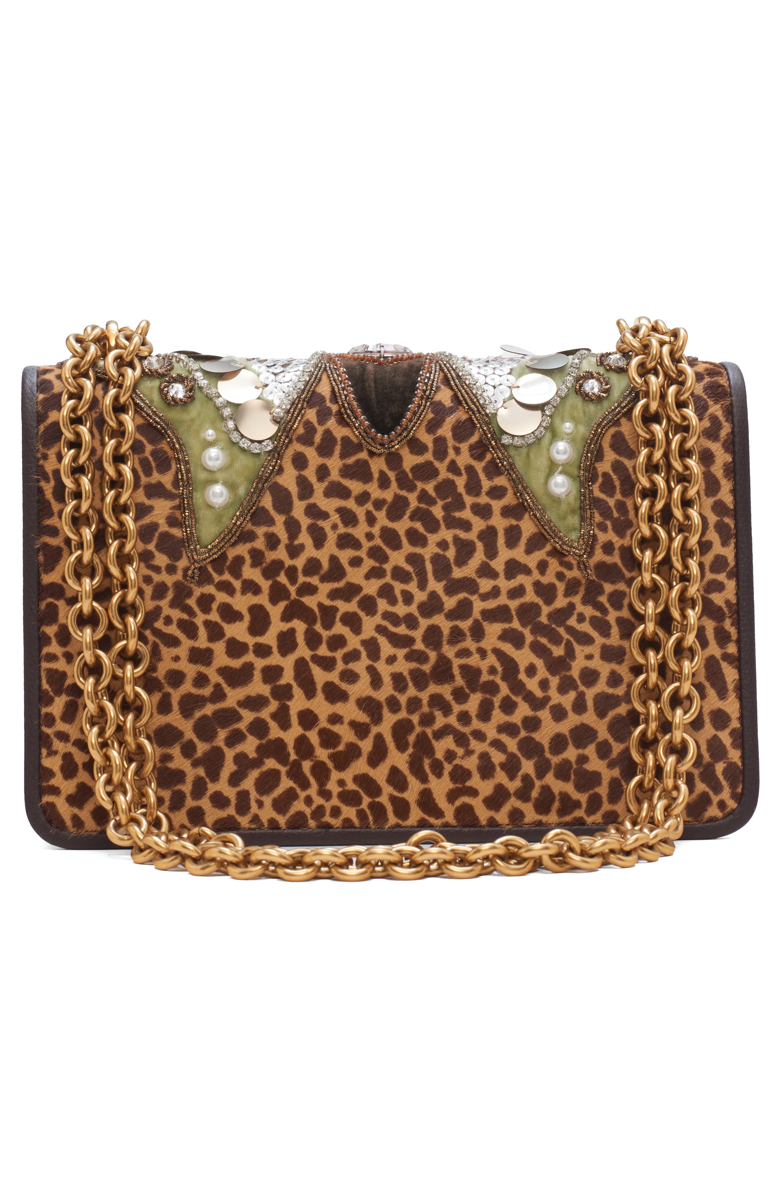 Valentino Garavani DeVain Embellished Genuine Calf Hair Shoulder Bag, Alternate, color, Brown Multi