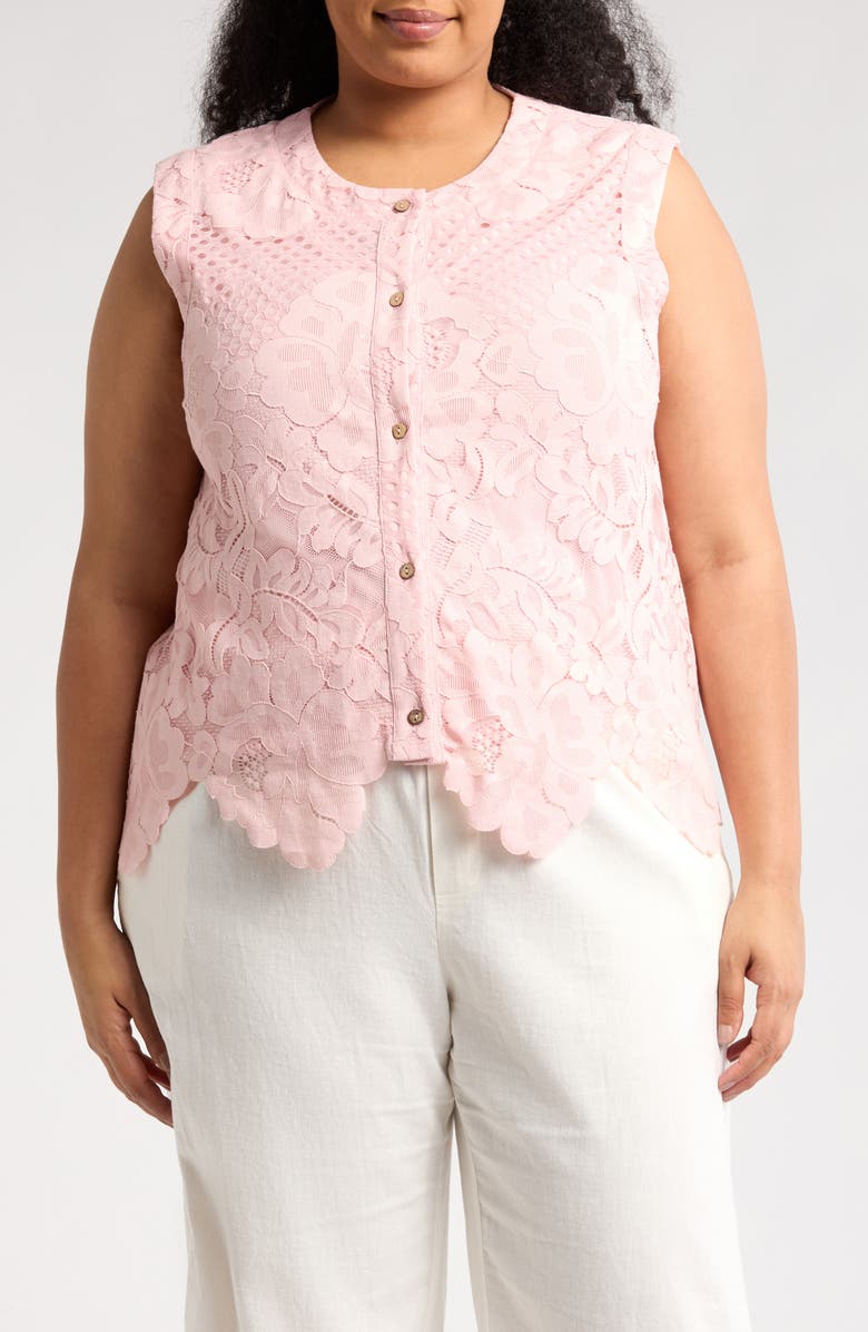 Forgotten Grace Lace Button Tank, Main, color, Blush