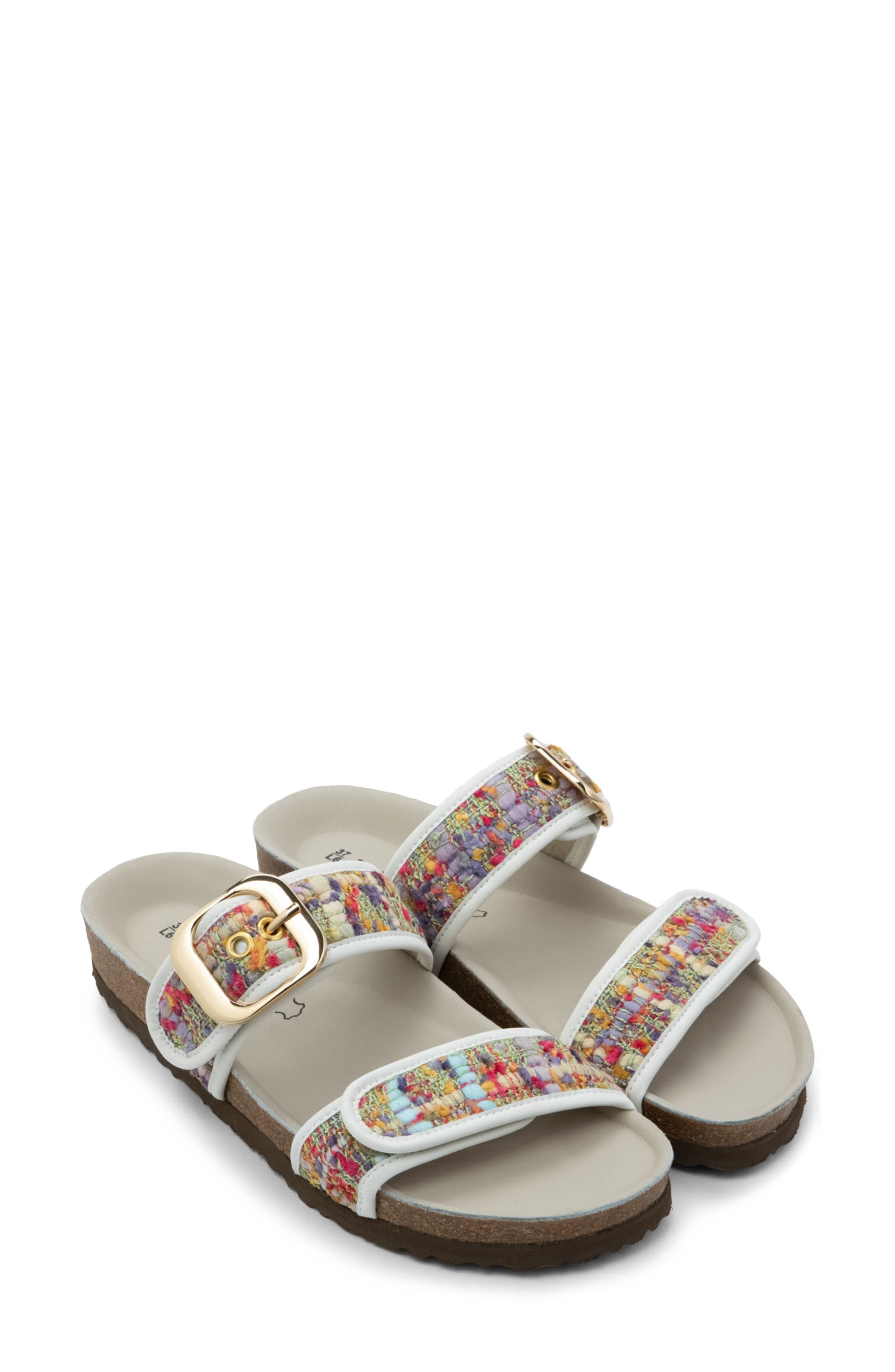 Nashville Double Band Slide Sandal, Alternate, color, PINK MARIGOLD WHITE LEATHER