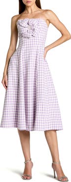 Mac Duggal Women’s Strapless Bouclé Midi Dress with Embellished Floral Detail