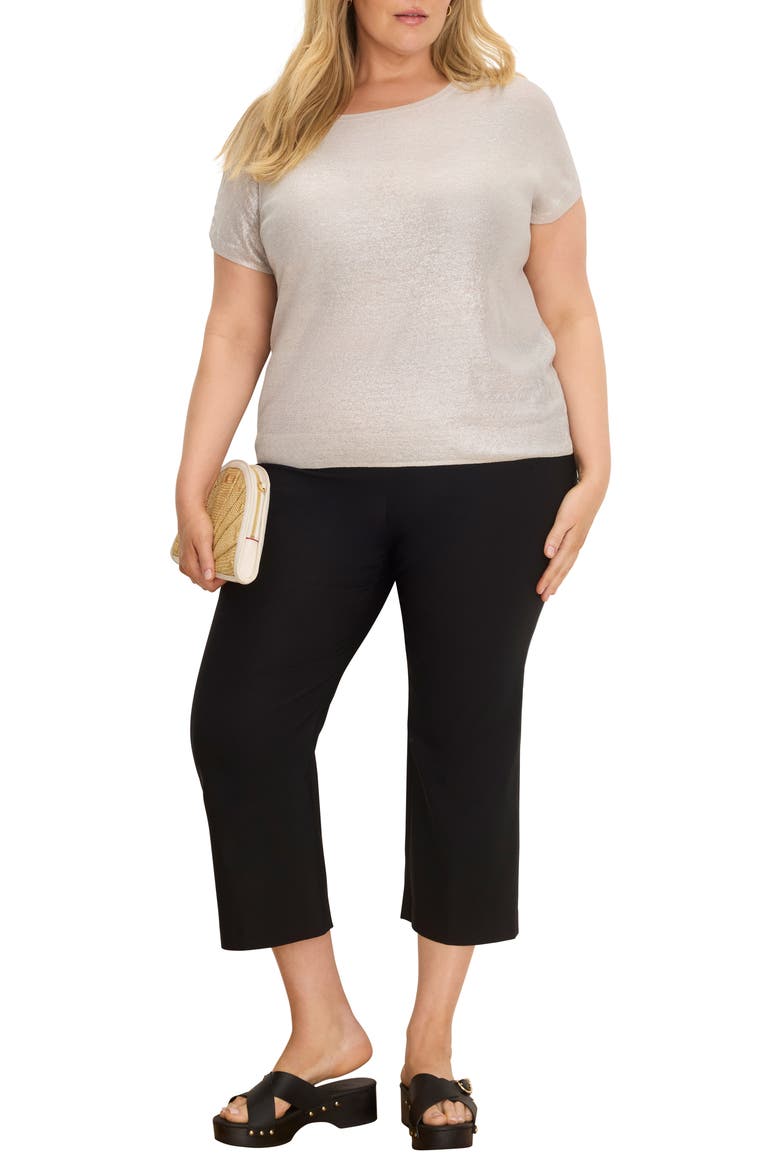 Glazed Feather Knit Short Sleeve Sweater, Alternate, color, COBBLESTONE