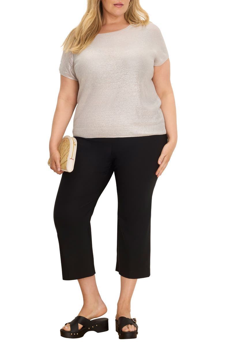 NIC+ZOE Glazed Feather Knit Short Sleeve Sweater, Alternate, color, Cobblestone