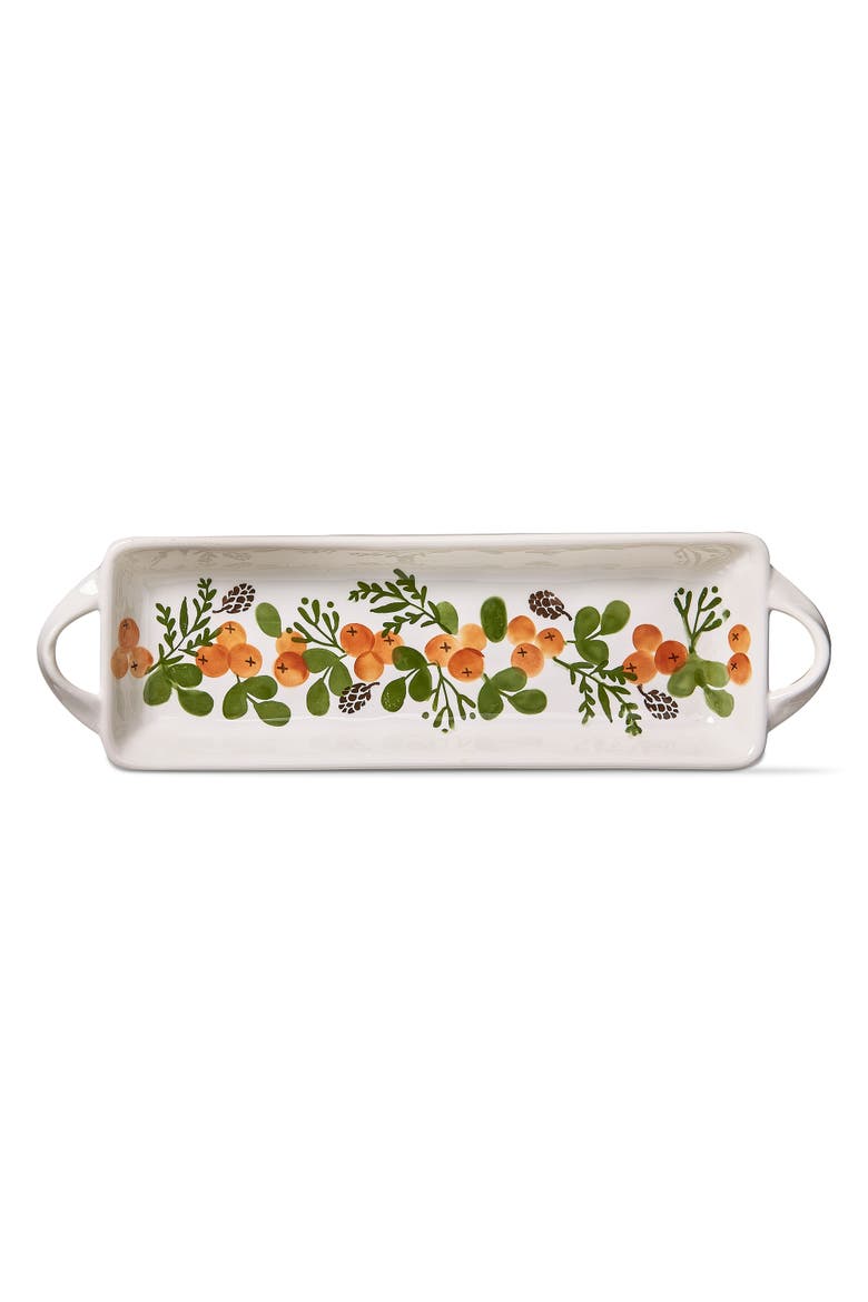Warm Wishes Multicolor Ceramic Dessert Platter Serving Tray, Main, color, White