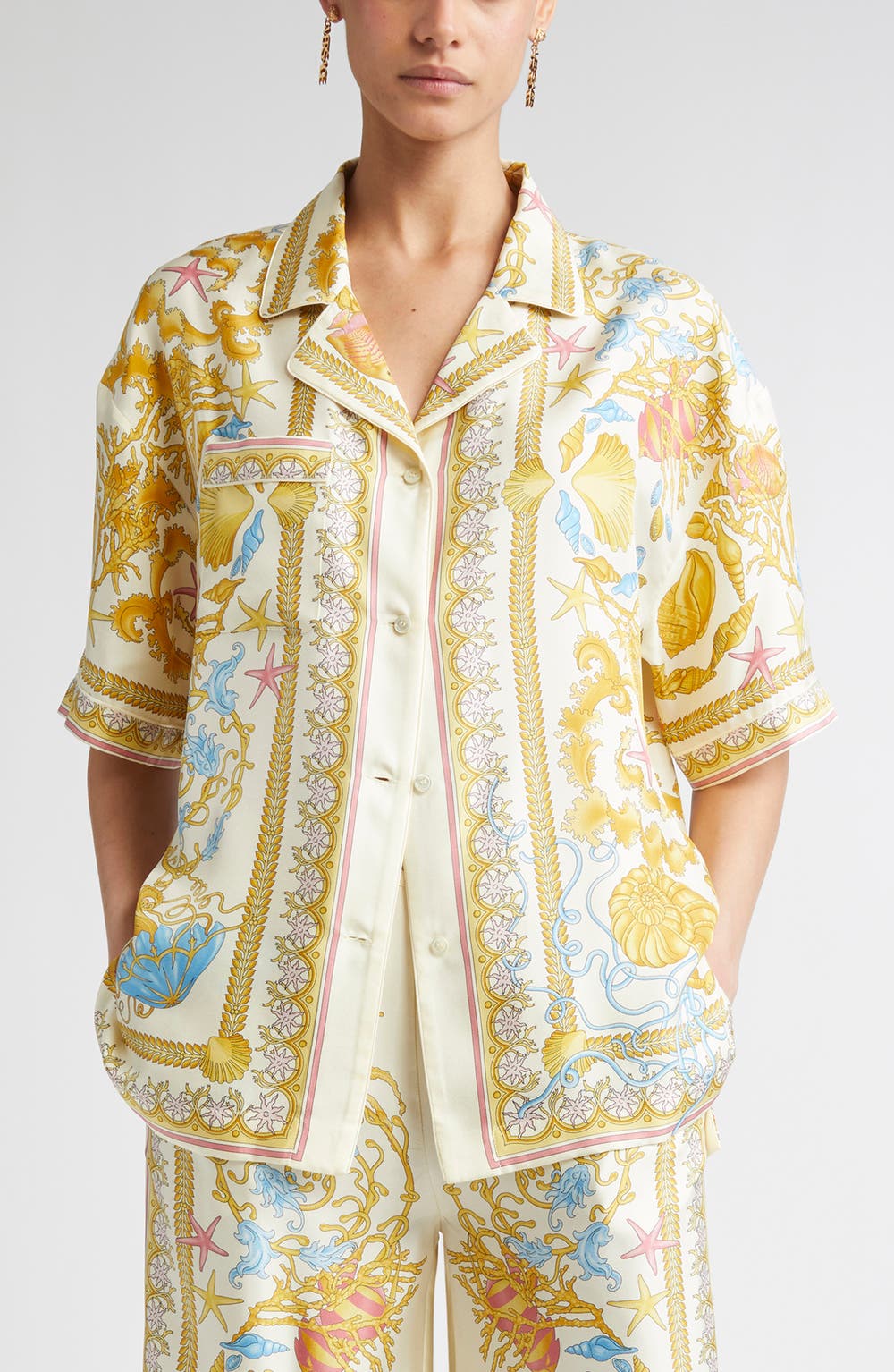 Barocco Underwater Silk Camp Shirt, color, EGGSHELL MULTICOLOR