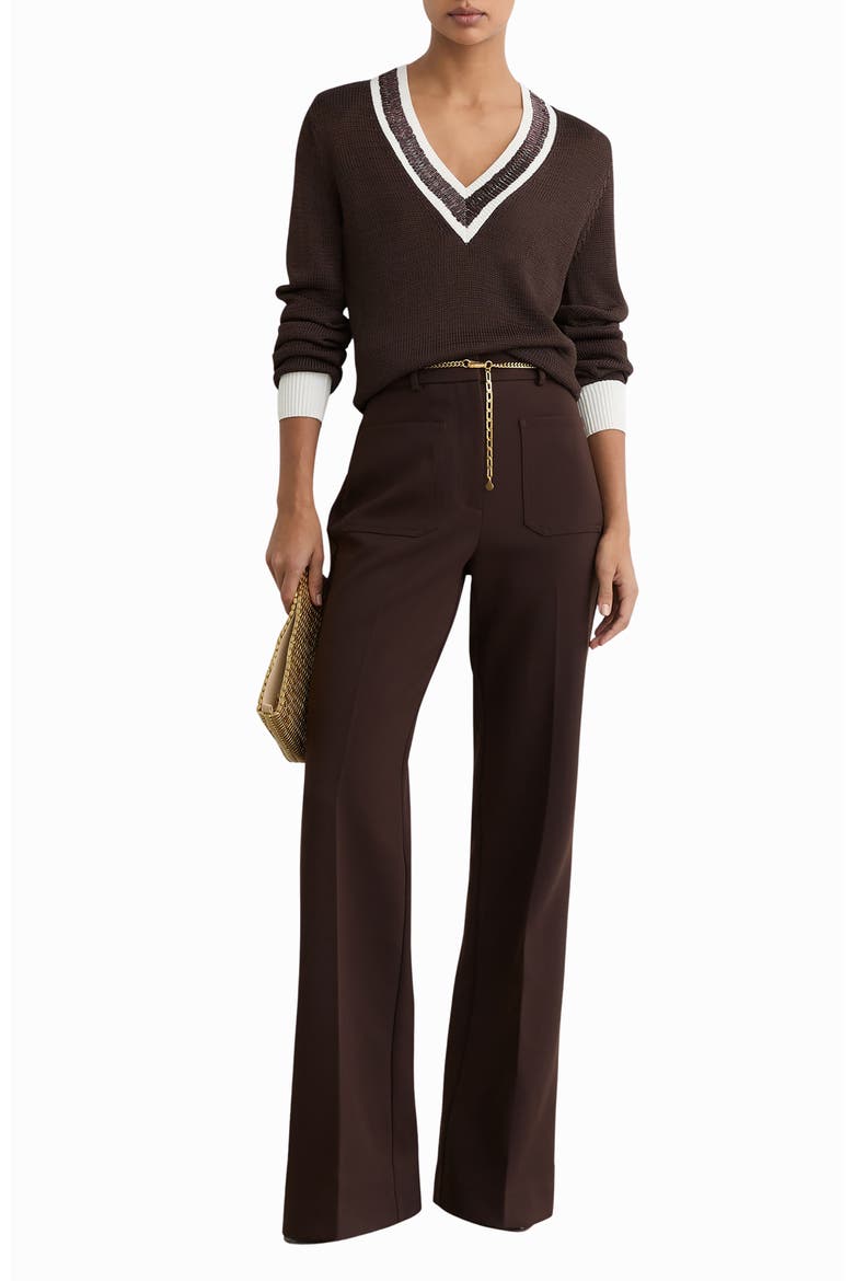 Courtney Beaded Contrast Trim Sweater, Alternate, color, CHOCOLATE BROWN