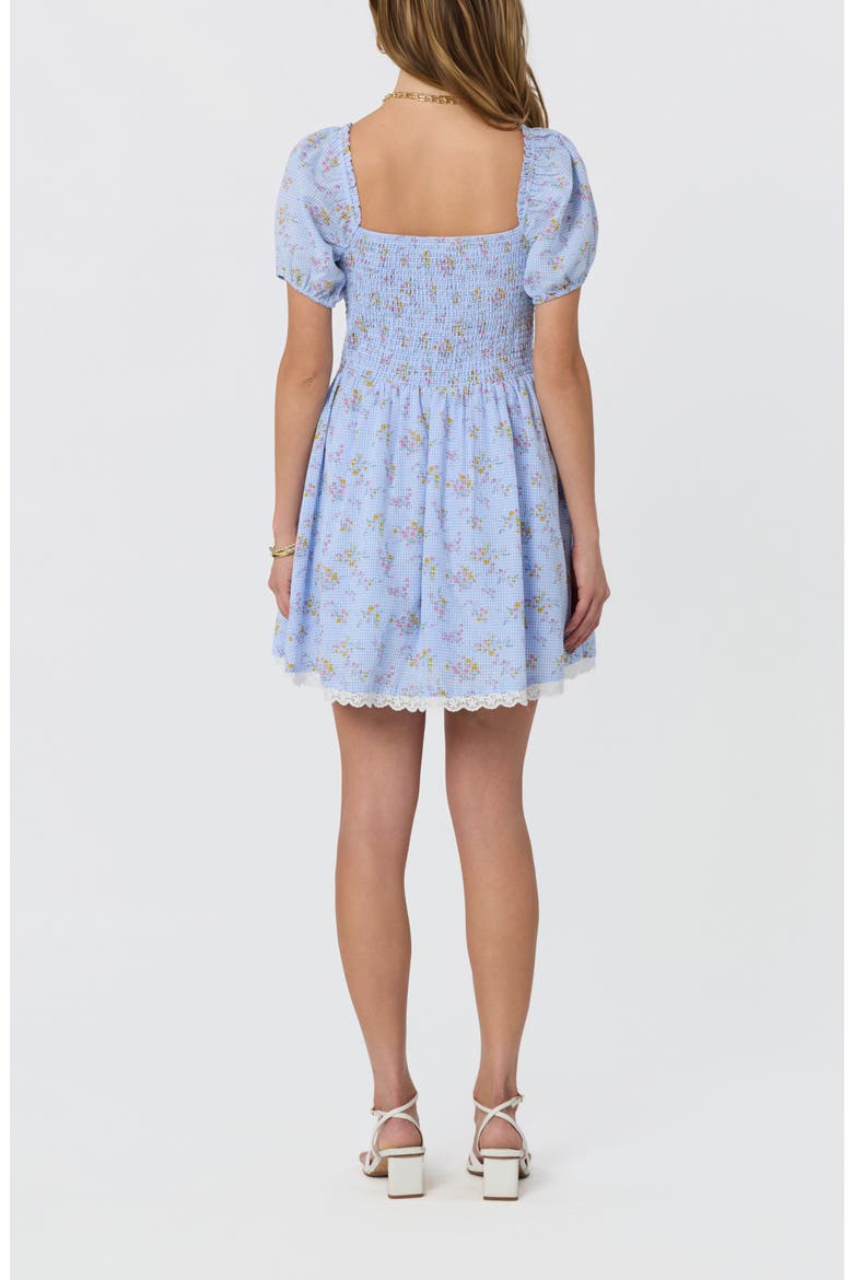 Ilianna Floral Border Print Minidress, Alternate, color, BLUE FLORAL GINGHAM