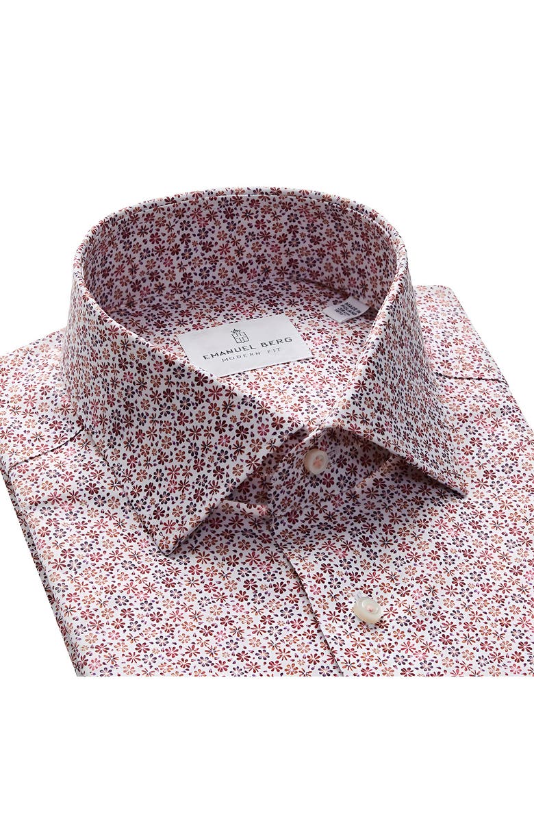 Emanuel Berg Modern Fit Floral Stretch Cotton Dress Shirt, Alternate, color, Red