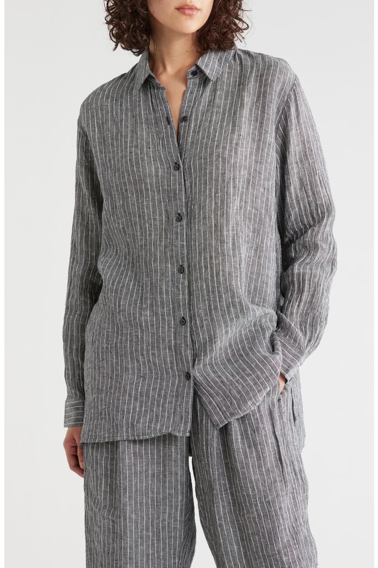 Collared Organic Linen Shirt, Main, color, BLACK/ WHITE