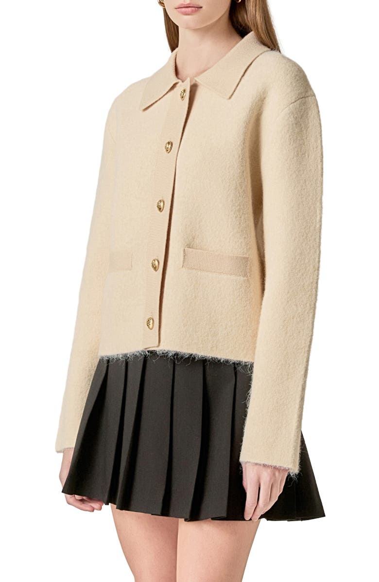 English Factory Contrast Placket Cardigan, Alternate, color, Cream