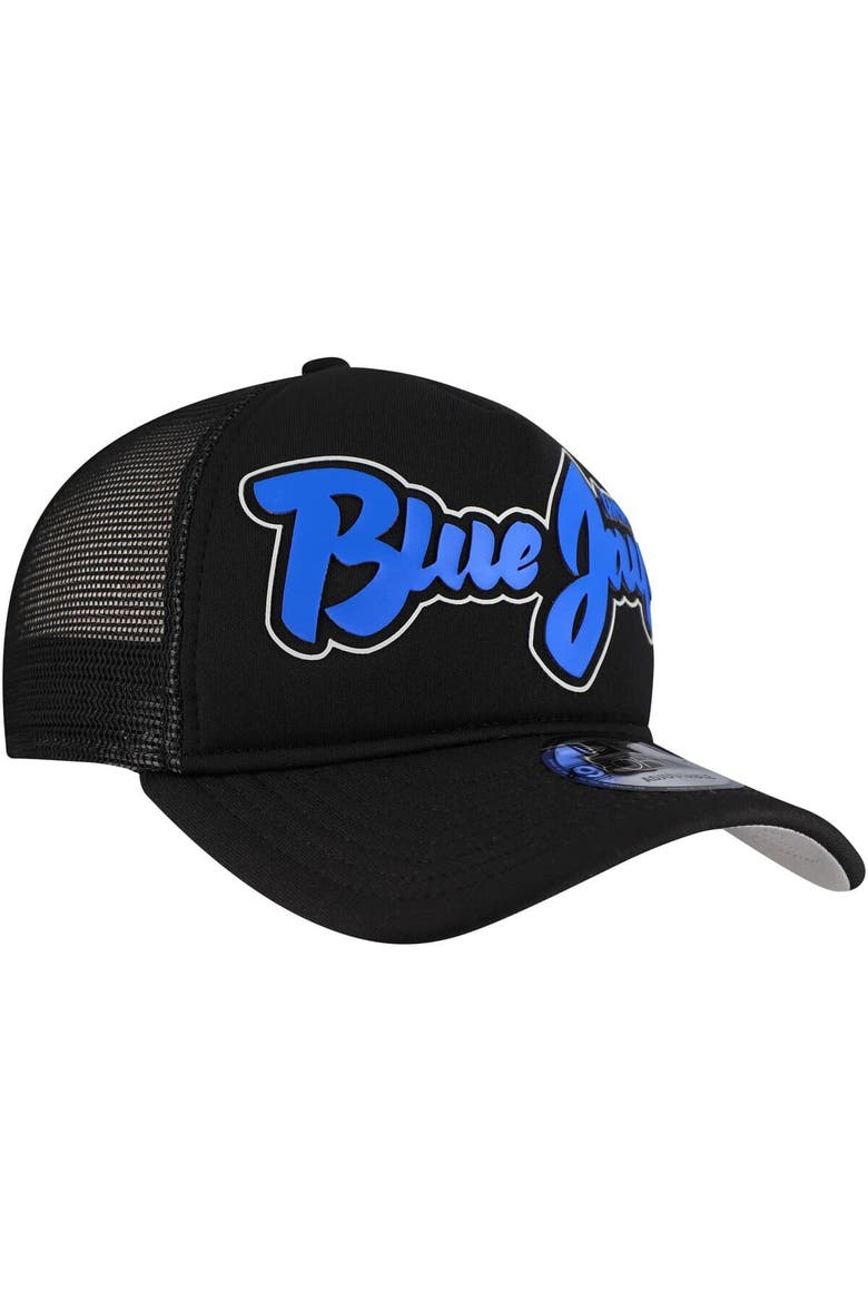 Men's New Era Black Toronto Blue Jays Retro Bold A-Frame Trucker 9FORTY Adjustable Hat, Alternate, color, Black