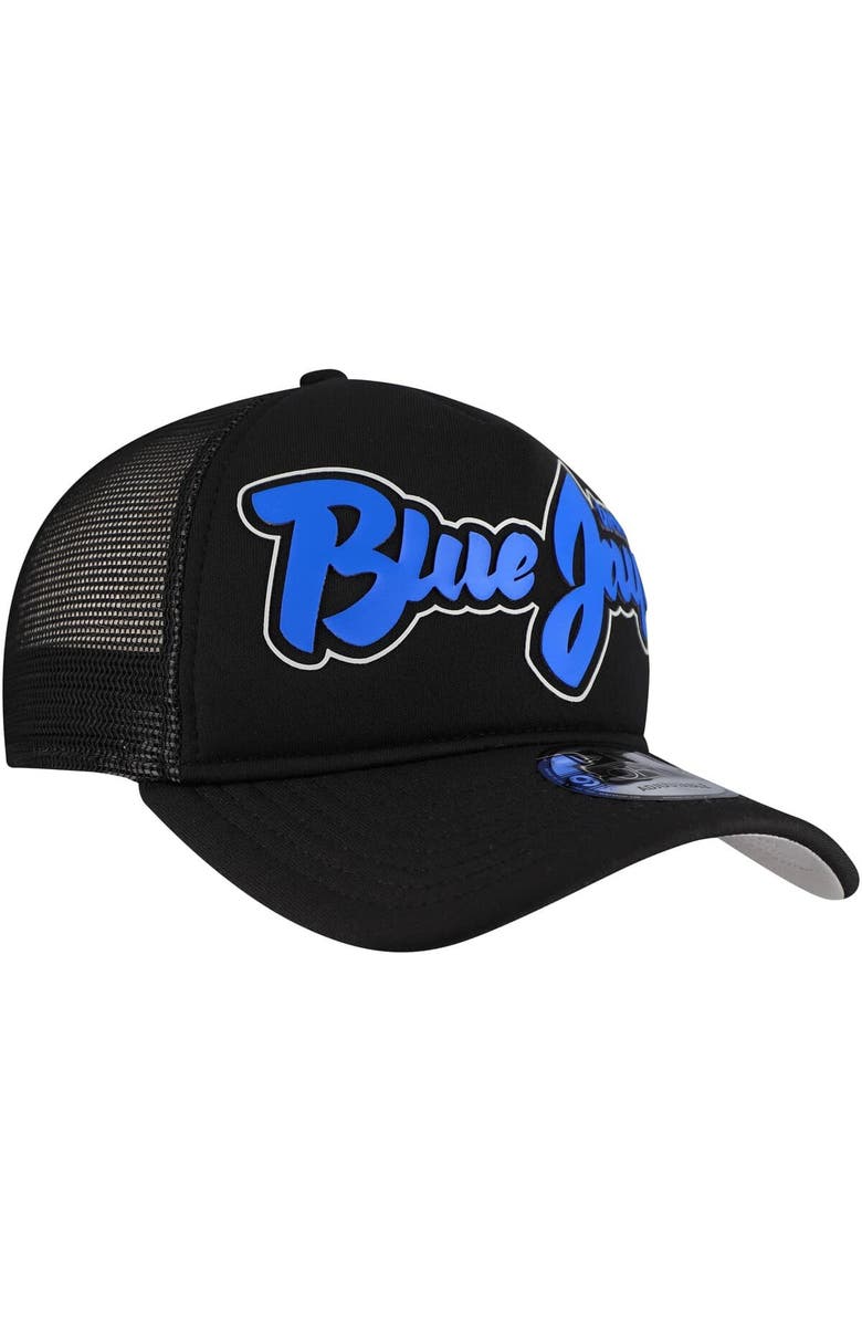 New Era Men's New Era Black Toronto Blue Jays Retro Bold A-Frame Trucker 9FORTY Adjustable Hat, Alternate, color, Black