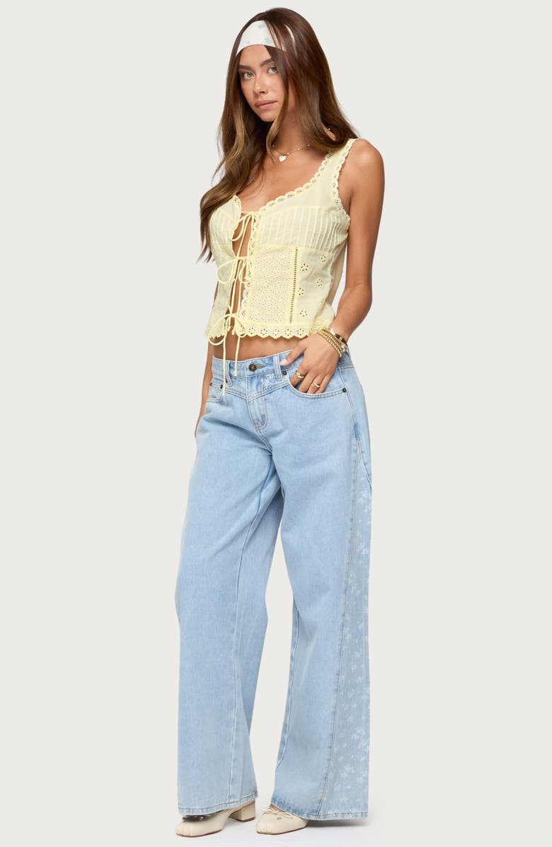 EDIKTED Fiore Eyelet Tie Front Tank, Alternate, color, Yellow