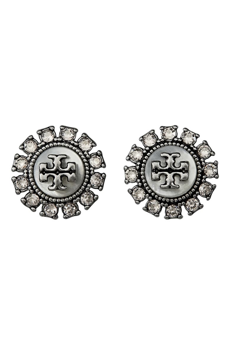 Moondance Mother-of-Pearl & Crystal Stud Earrings, Main, color, ANTIQUE PEWTER / MOP / CRYSTAL