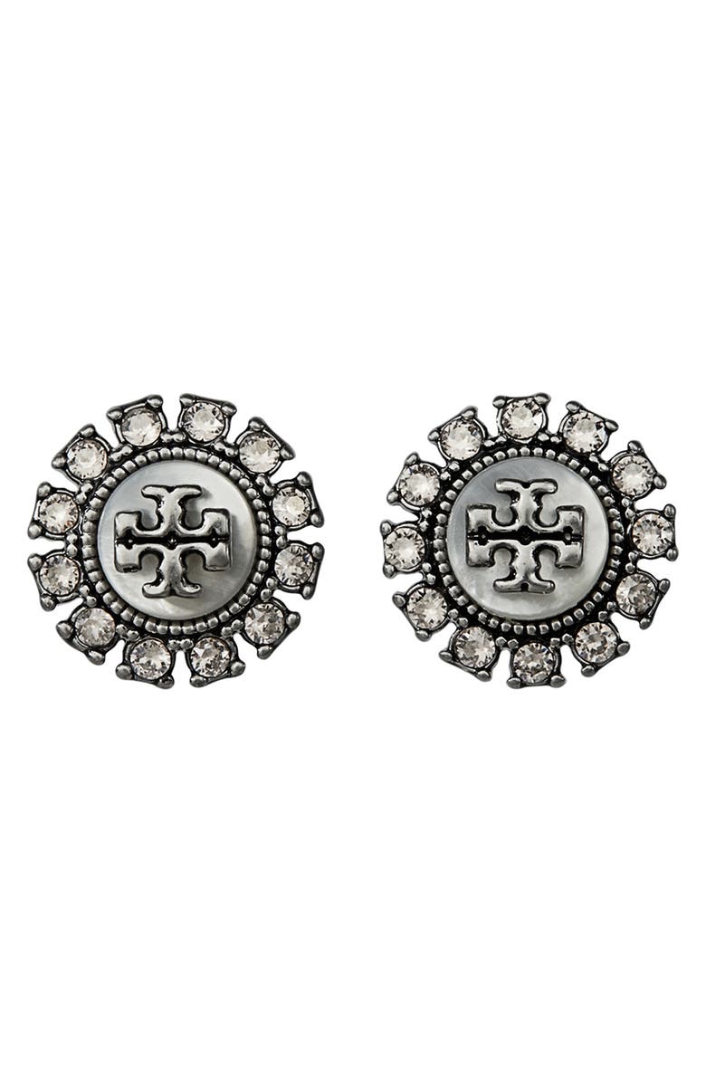 Tory Burch Moondance Mother-of-Pearl & Crystal Stud Earrings, Main, color,