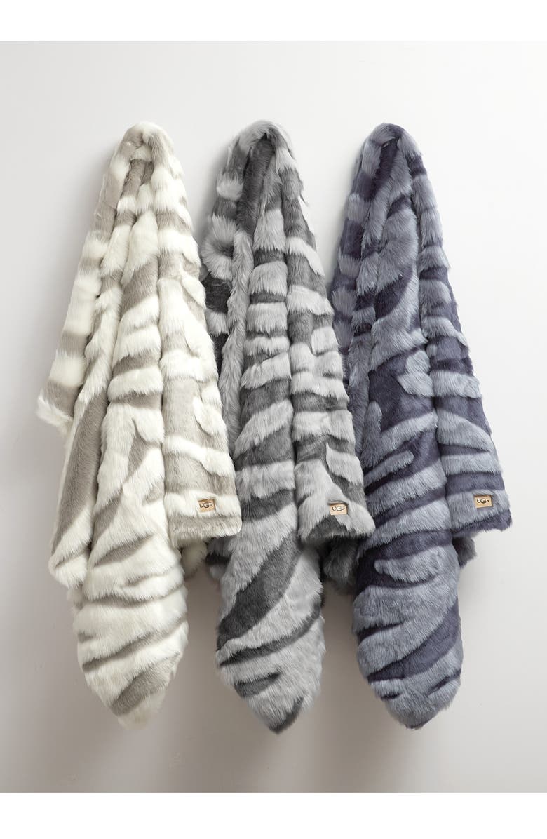UGG<sup>®</sup> Shayla Faux Fur Throw Blanket, Alternate, color, Space Age / Gravel Grey