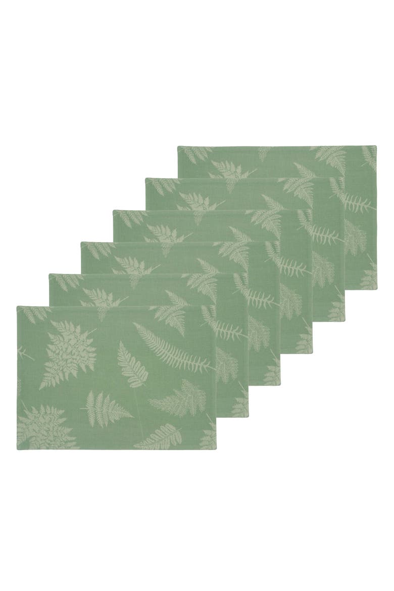 Green Botanical Fern 100% Cotton Set of 6 Placemats 14" x 20", Main, color, Green