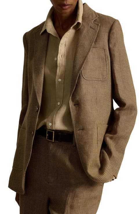 Single Breasted Glen Plaid Linen Blazer