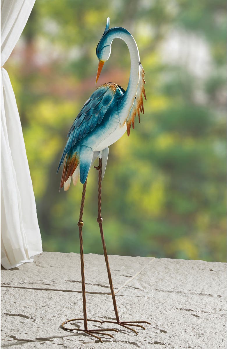 Glitzhome Metal Standing Crane Garden Statue with Stakes, Alternate, color, Blue