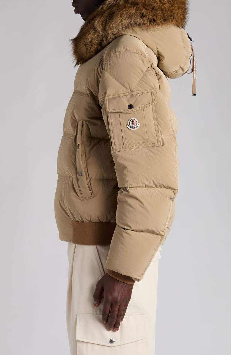 Moncler Luynes Down Jacket with Faux Fur Trim, Alternate, color, Tan