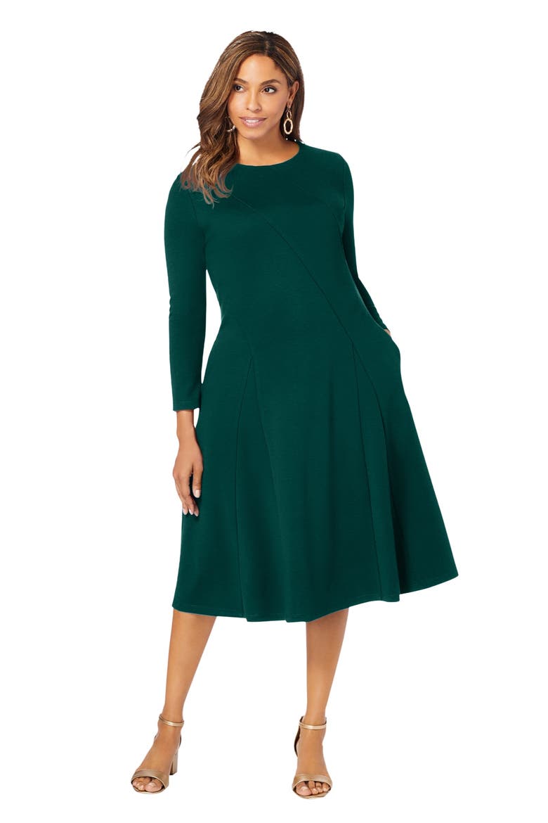 Long Sleeve Stretch Ponte Dress, Main, color, EMERALD GREEN