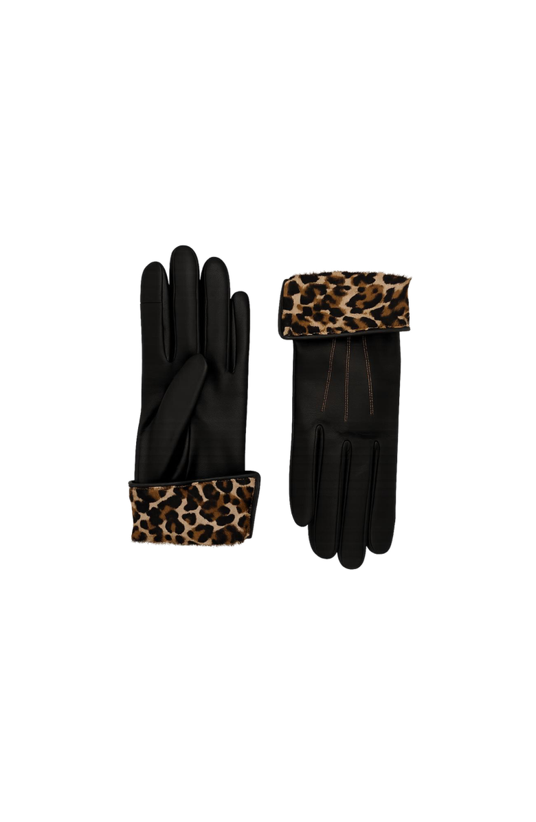 Agnelle Fanny Lambskin Glove with Cashmere Lining and Contrast Cuff, Main, color, Tnoir/Panthere