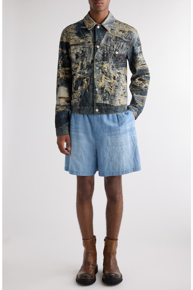 Trompe l'Oeil Print Denim Jacket, Main, color, MID BLUE