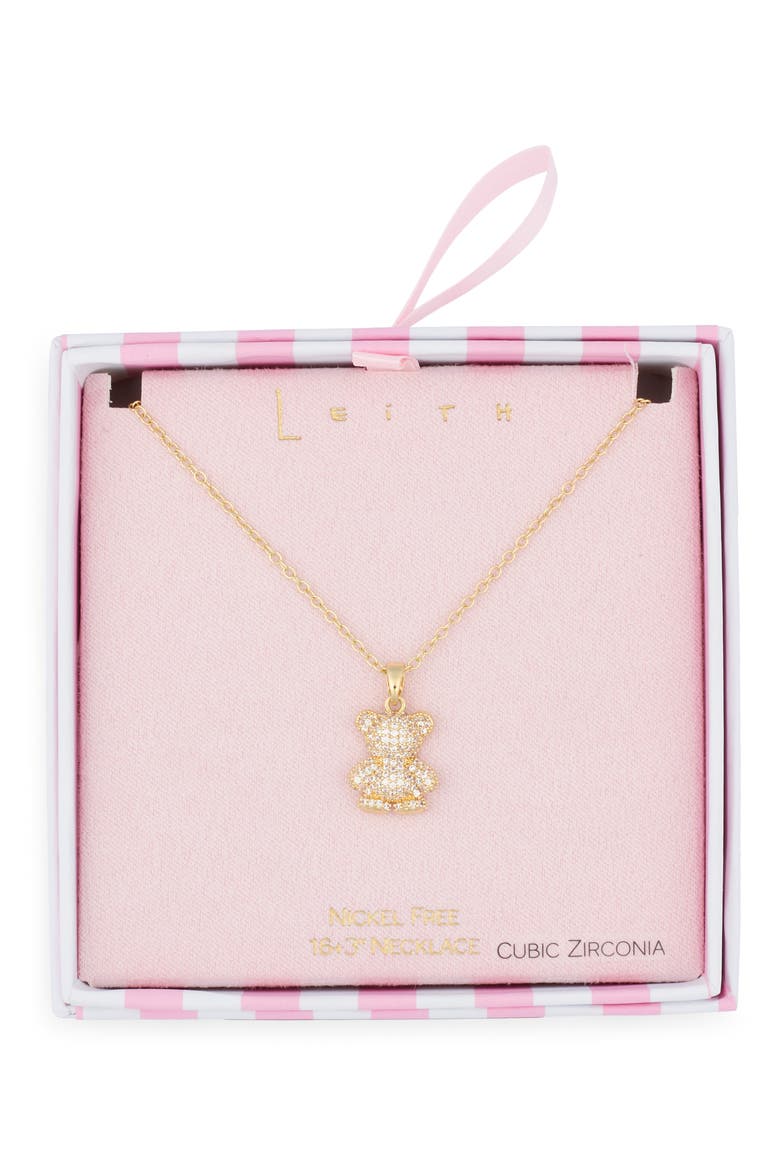 Pavé CZ Teddy Bear Pendant Necklace, Main, color, CLEAR- GOLD
