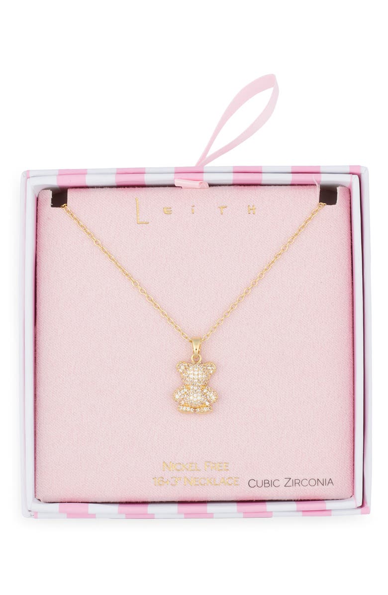 Leith Pavé CZ Teddy Bear Pendant Necklace, Main, color, 