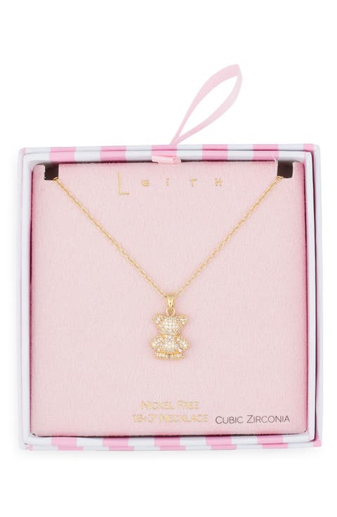 Pavé CZ Teddy Bear Pendant Necklace