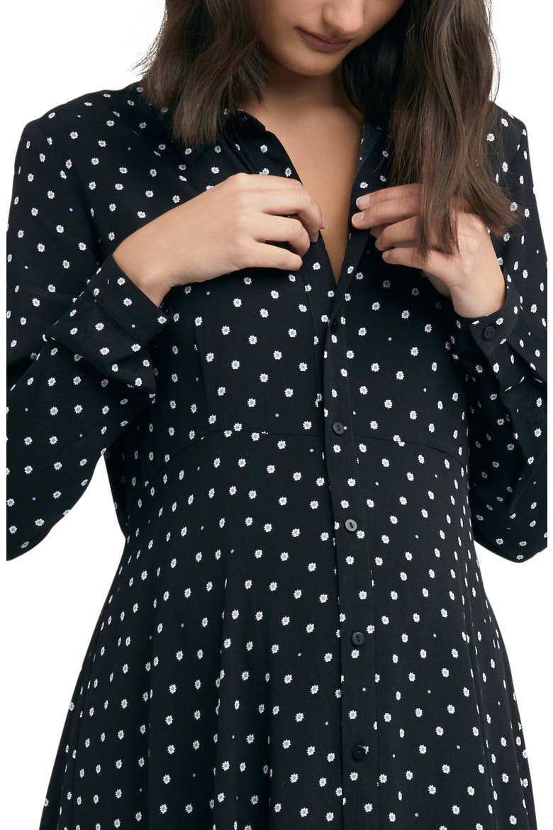 Fifi Polka Dot Long Sleeve Maternity//Nursing Shirtdress, Alternate, color, BLACK