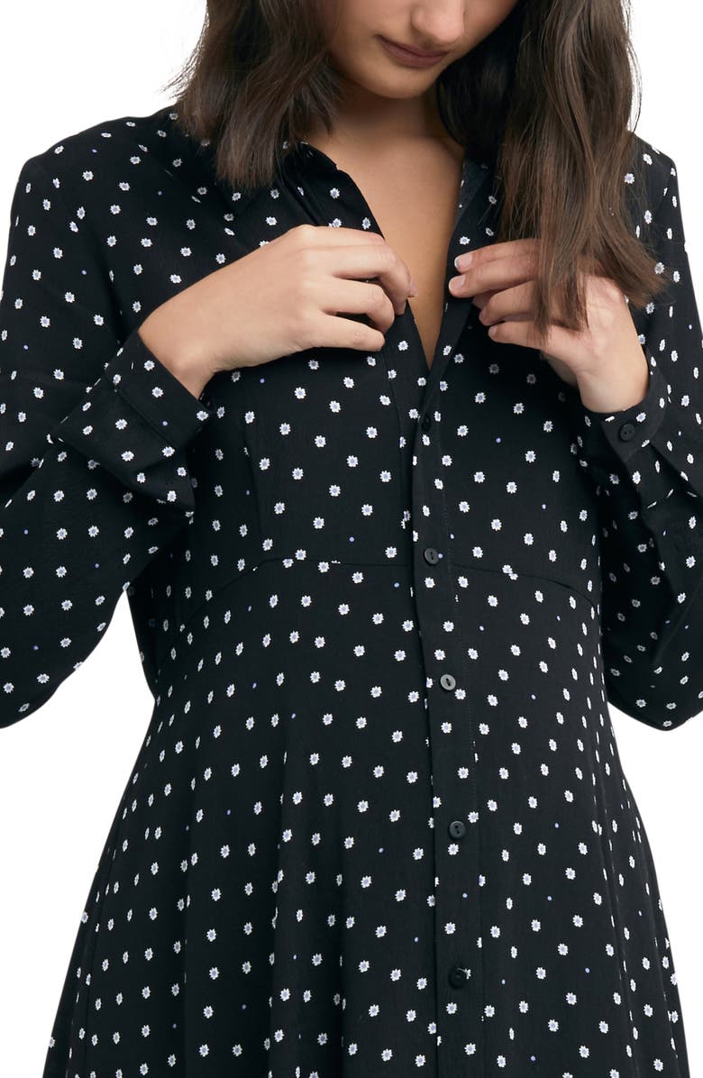 Ripe Maternity Fifi Polka Dot Long Sleeve Maternity//Nursing Shirtdress, Alternate, color, Black